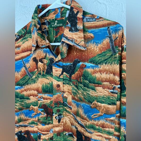 Vintage 3 Forks The Wolf River Mens Button Up Hunting Labrador Shirt SZ XL USA - Picture 3 of 6